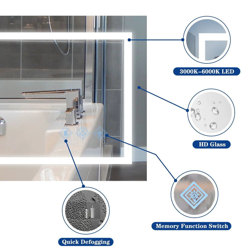 3000-6000K LED Bathroom Mirror With Lights, Anti-Fog Dimmable Lighted Wall Mounted Vanity Mirror Master Bath Modern Makeup (Only Mirrors, Not Cabinets) Horizontal & Vertical by HouseOfZazla