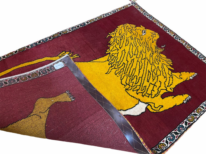 Persian Gabbeh Rug 3x4, Lion Pictorial, Red by Jewel Rugs