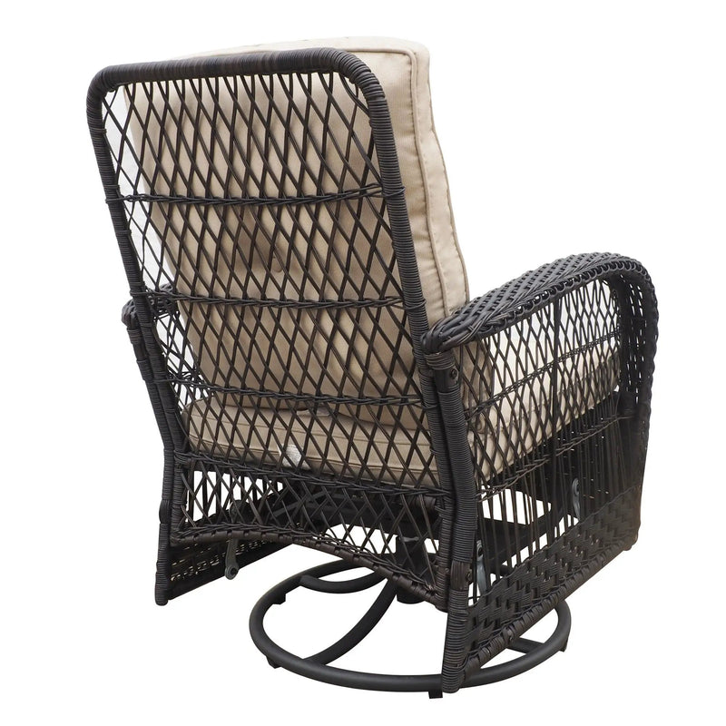 3 Pieces Conversation Set, Outdoor Wicker Rocker Swivel Patio Bistro Set, Rocking Chair With Glass Top Side Table by HouseOfZazla