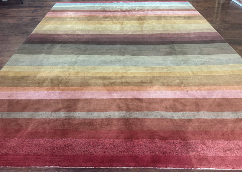 Modern Persian Gabbeh Rug 8x10, Multicolor Stripes, Soft Thick Wool Pile by Jewel Rugs
