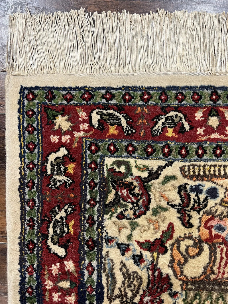 Small Indo Persian Rug 2x3 ft, Wool with Silk Highlights, Animal Pictorials, Birds by Jewel Rugs
