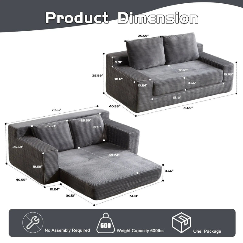 Comfortable Deep Seat Loveseat Sofa Bed, Reversible Cushion With Pillows by HouseOfZazla