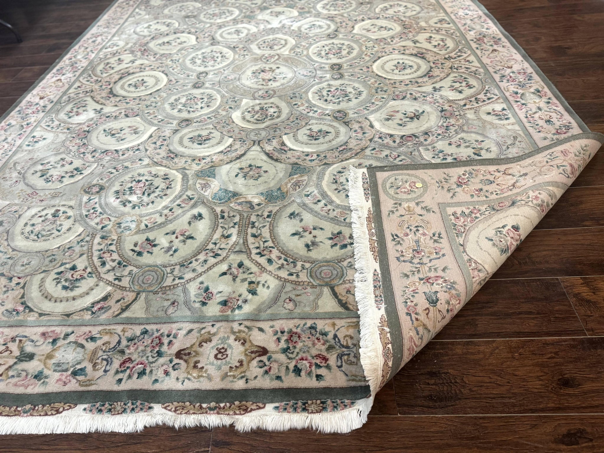 Pak Persian Rug 9x12, Wool with Silk Highlights, European Design, Floral, Green by Jewel Rugs