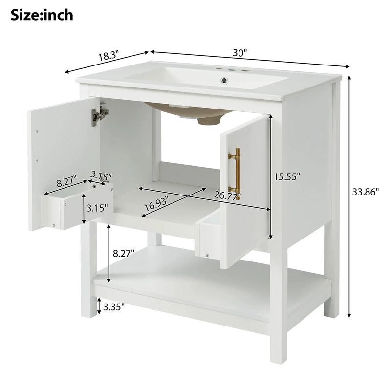Elegant Bathroom Vanity With Ceramic Sink And Versatile Storage by HouseOfZazla