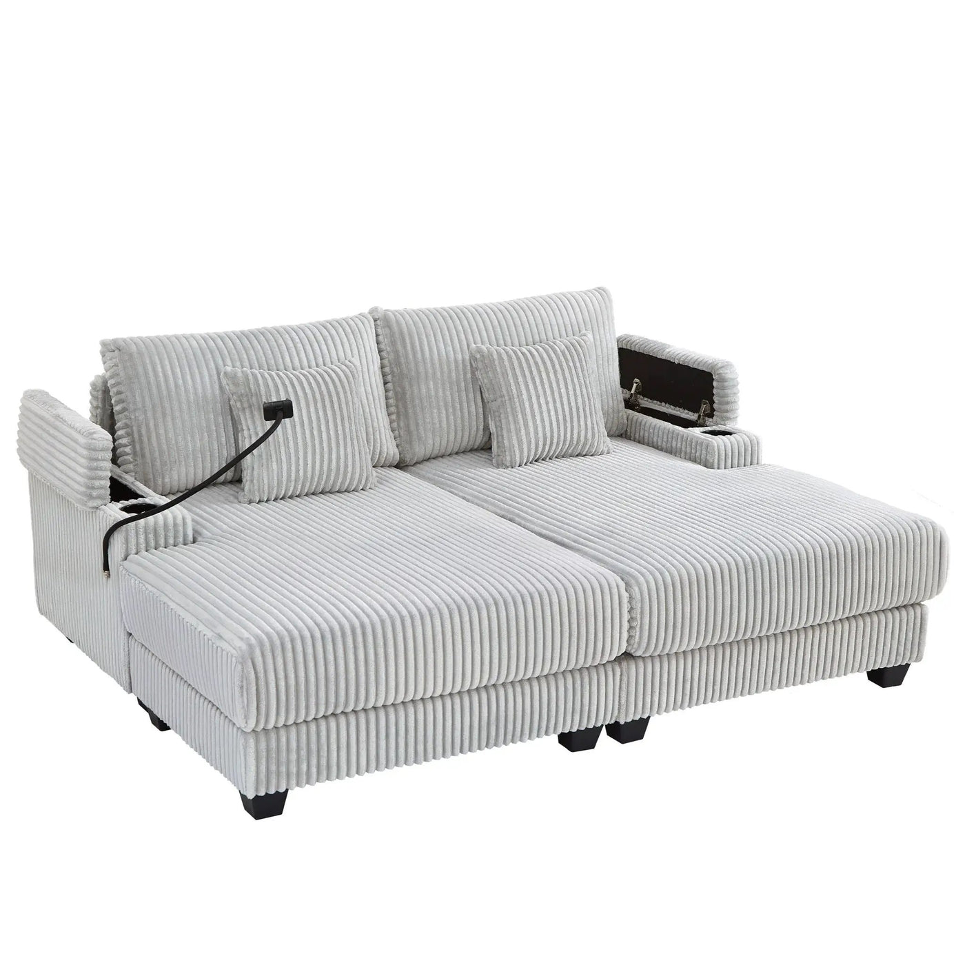 Modern Chaise Sofa With Adjustable Backrest, Cup Holders, Phone Holder & Storage Compartments For Living Room by Unique Piece Furniture