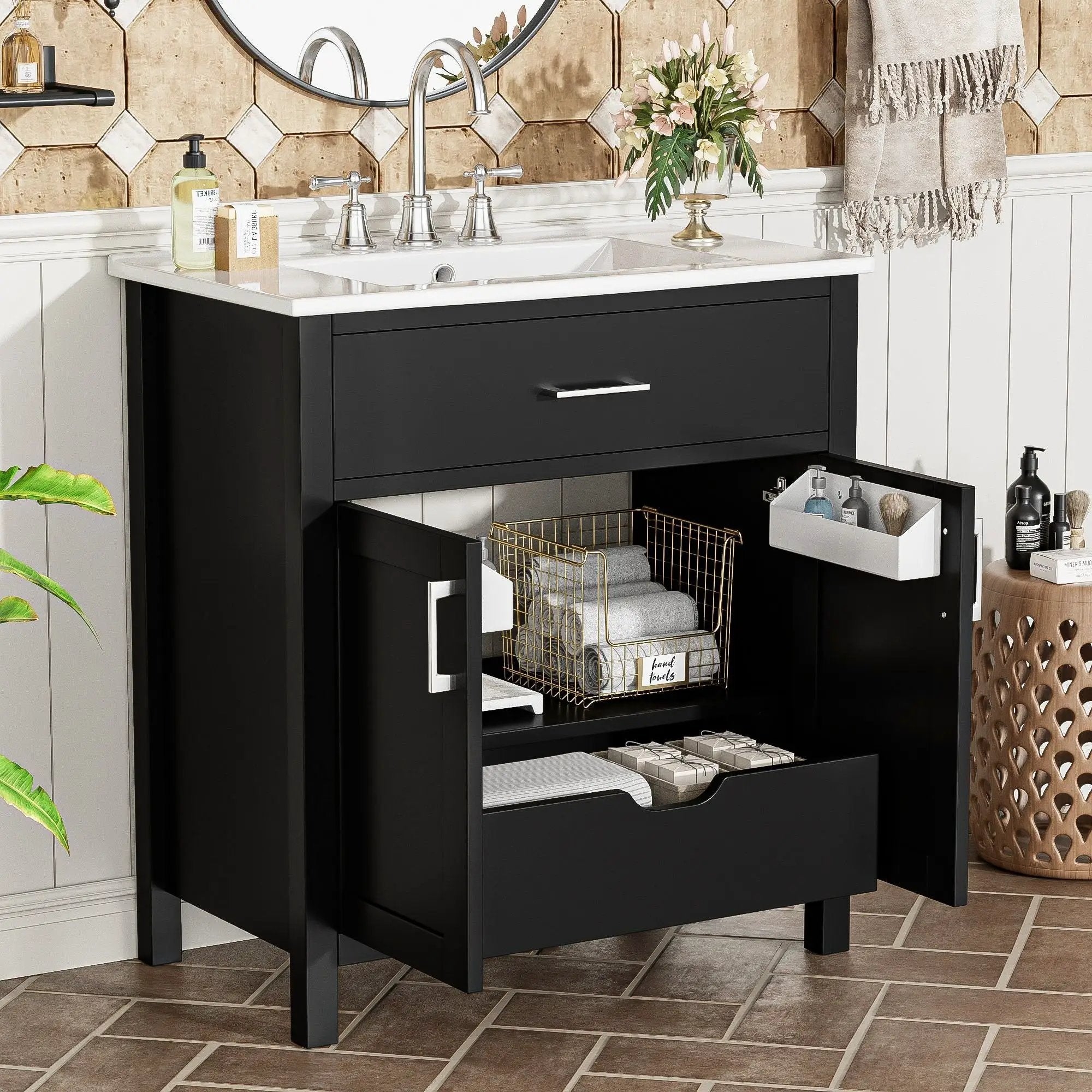 Bathroom Vanity With Sink And Ample Storage, Rectangular Undermount Sink - Black by Unique Piece Furniture