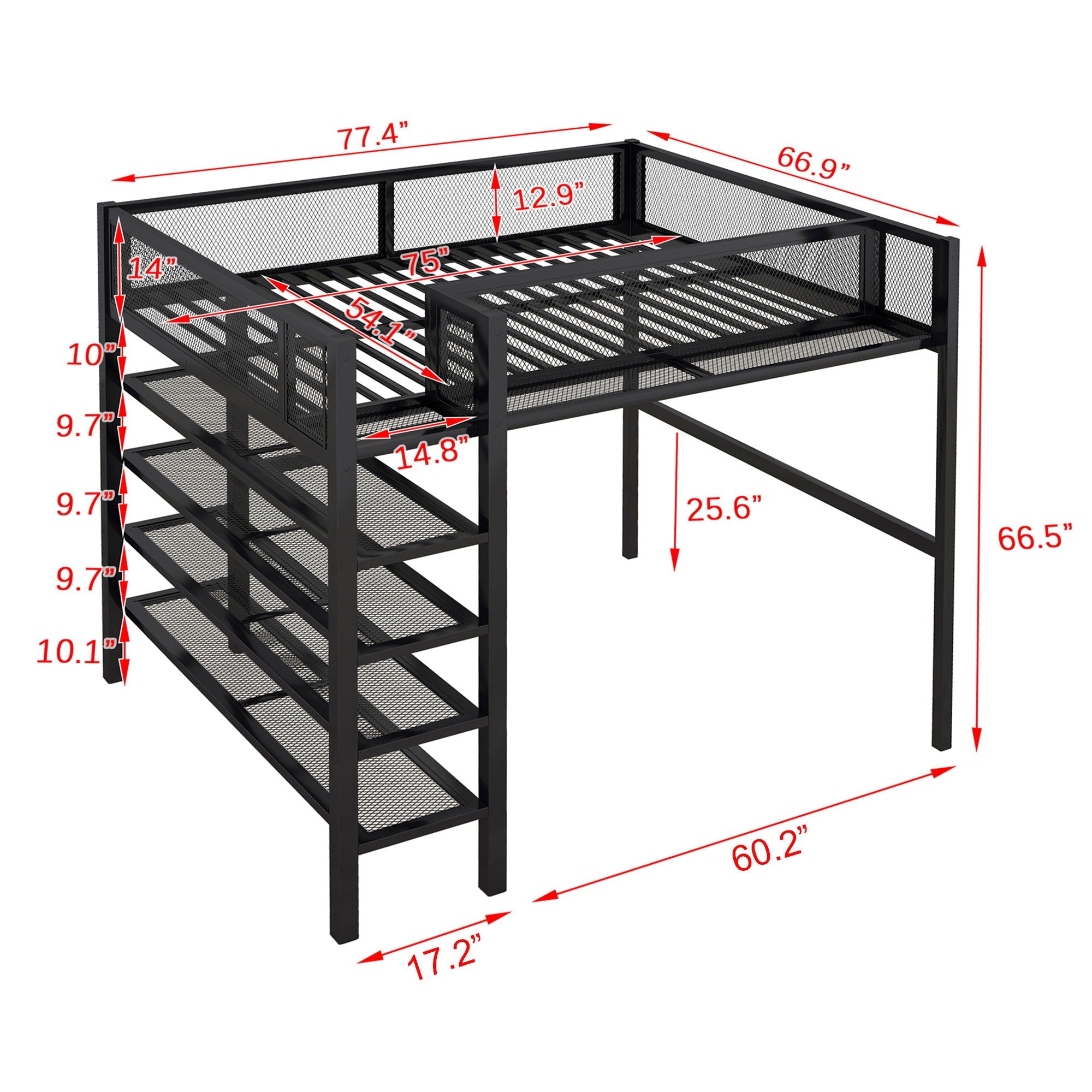 Loft Bed With 4 Tier Shelves And Storage by HouseOfZazla