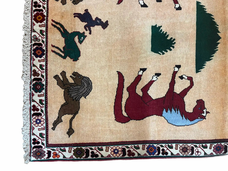 4x6 Rug Handmade Zagros Quality Wool Horses Tribal Hand-Knotted Rug Veggie Dye by Jewel Rugs