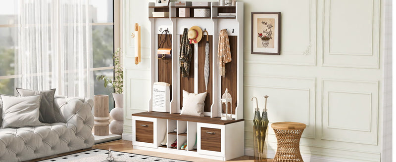 5 In 1 Entryway Bench With Coat Rack, 7 Sturdy Hooks, 2 Spacious Drawers And Adjustable Shelves by HouseOfZazla