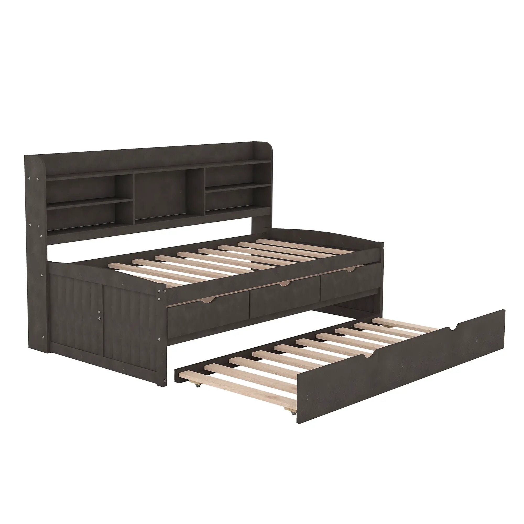 Captain Bed With Built In Bookshelves, 3 Storage Drawers, And Trundle by HouseOfZazla