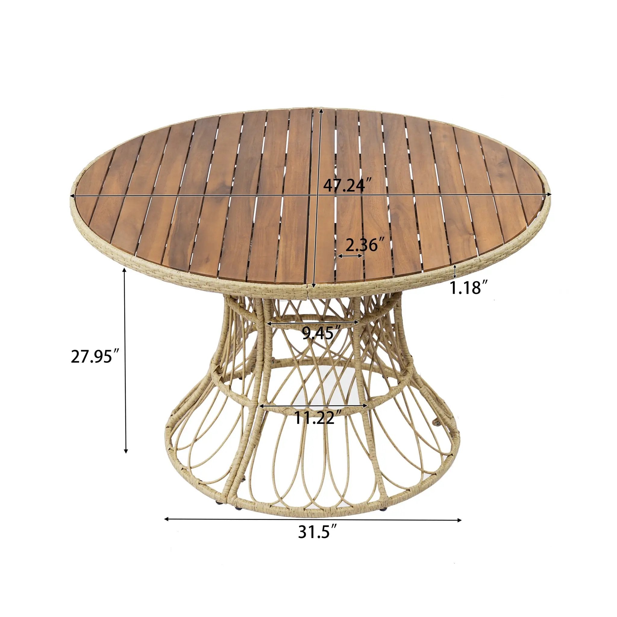 5-Piece Outdoor Dining Set: Teak Finish Round Acacia Wood Table & 4 Wicker Armchairs by HouseOfZazla