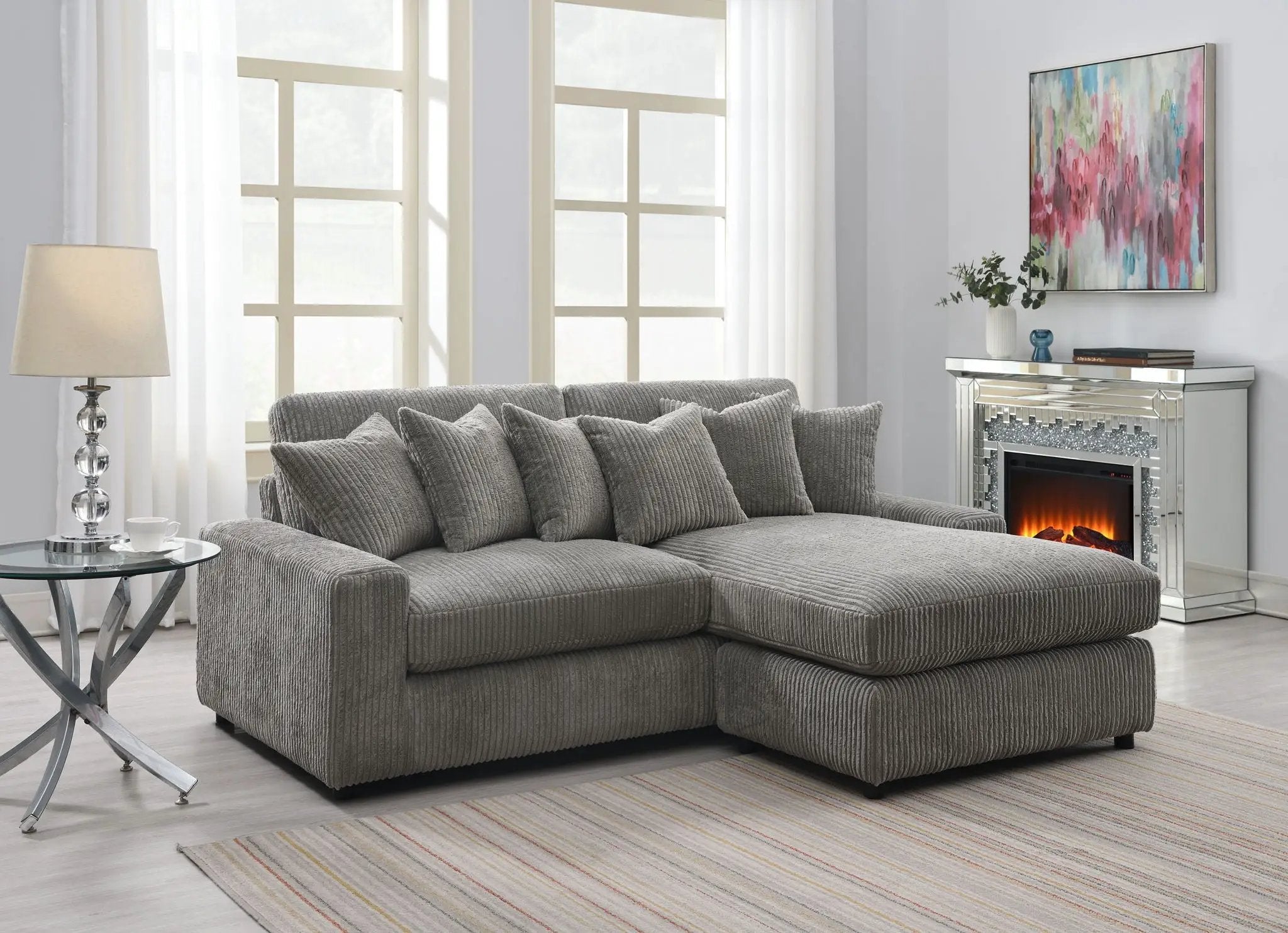 Tavia - Reversible Sectional Sofa With 6 Pillows - Gray by Unique Piece Furniture