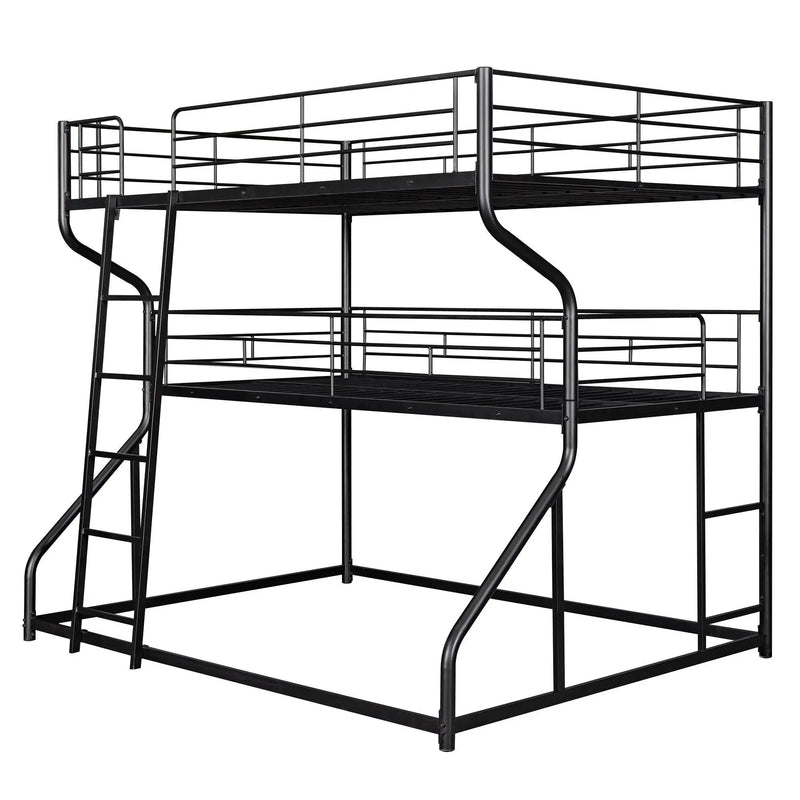 Industrial Triple Bunk Bed With Dual Ladders Frame, Space Saving Design by Unique Piece Furniture