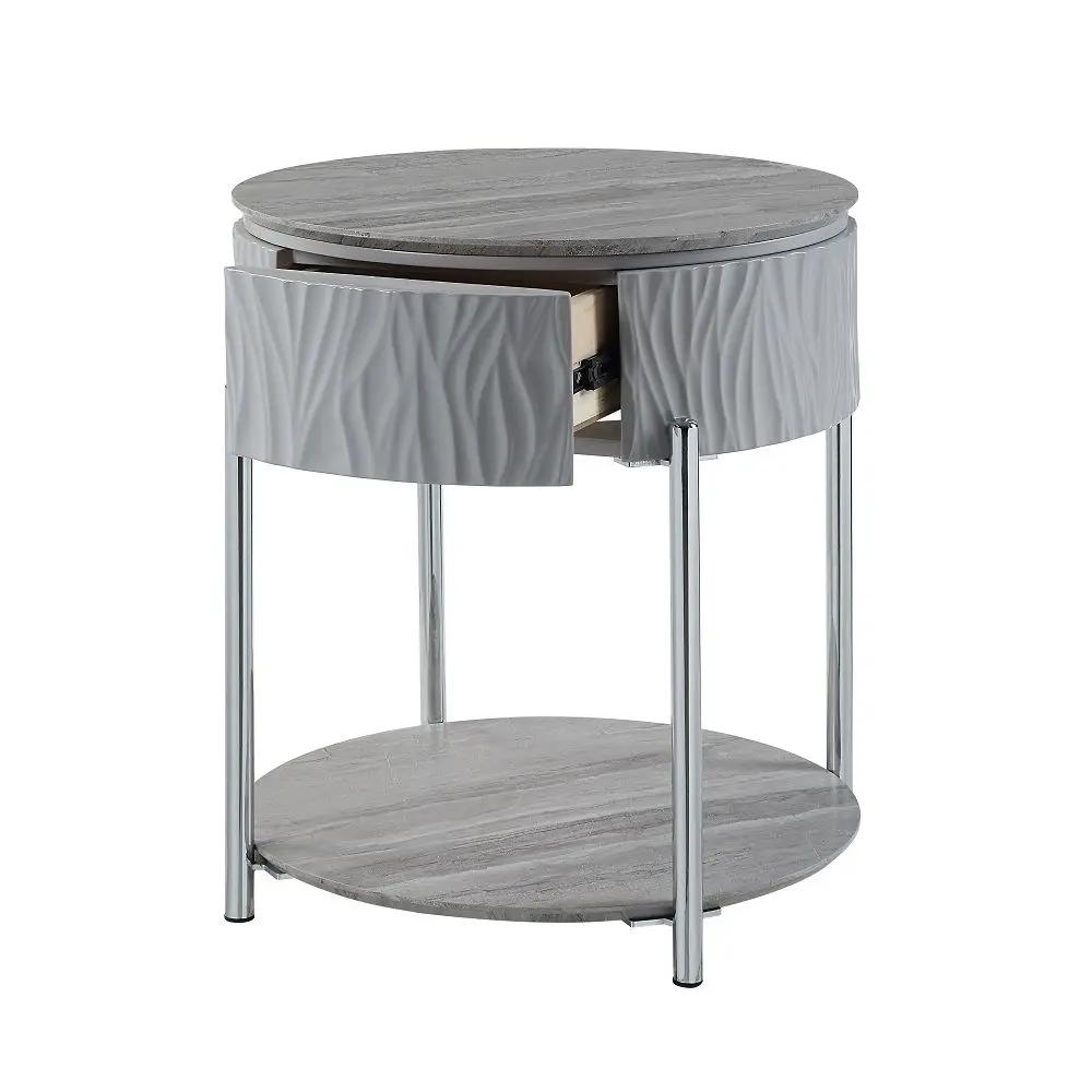 Yukino - End Table - Gray High Gloss & Chrome by Unique Piece Furniture