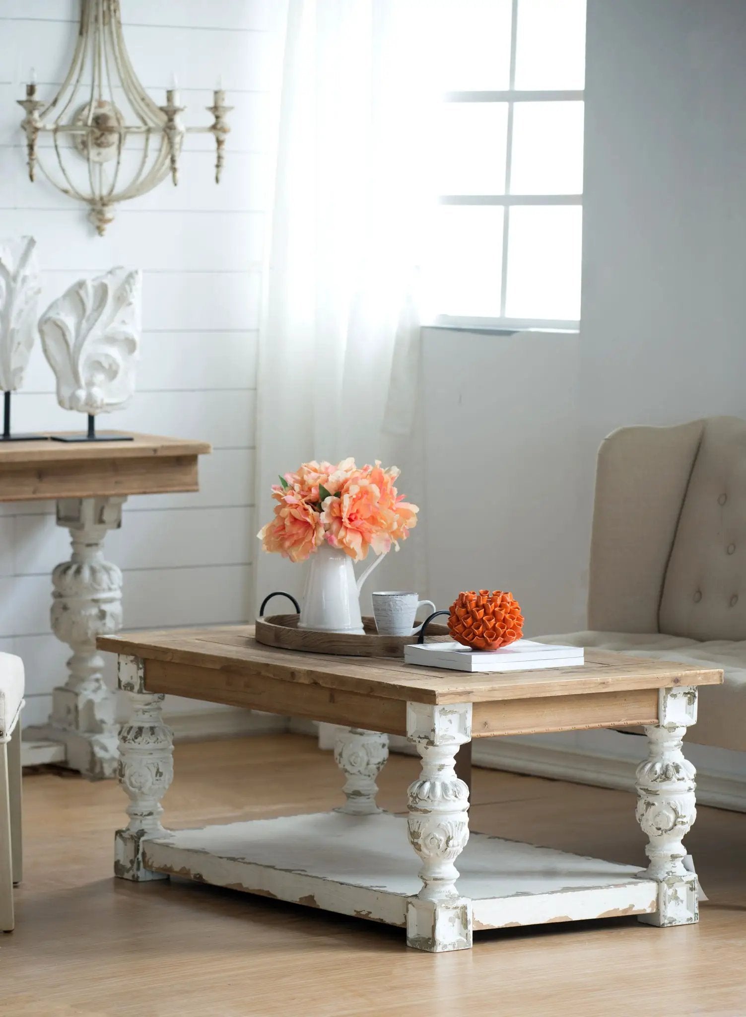 Rectangle Coffee Wooden Coffee Table, French Country Coffee Table - Brown / Antique White by HouseOfZazla