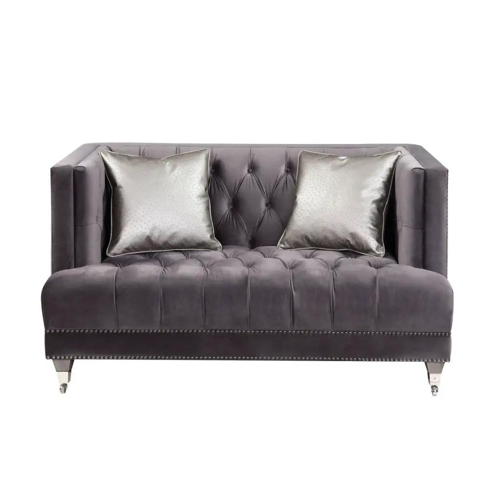 Hegio - Loveseat With 2 Pillows - Gray Velvet by Unique Piece Furniture