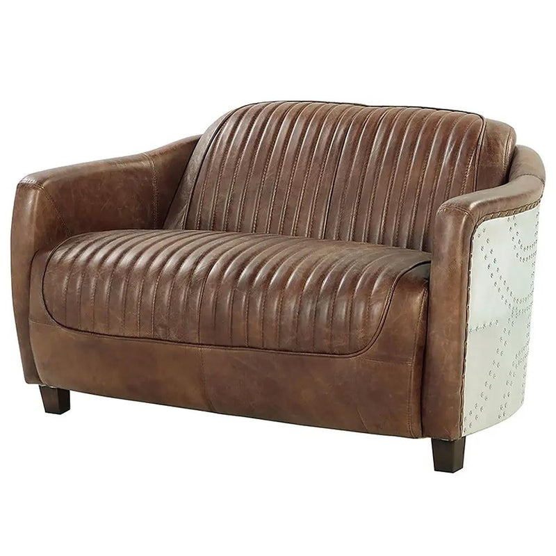 Brancaster - Loveseat - Retro Brown Top Grain Leather & Aluminum by Unique Piece Furniture