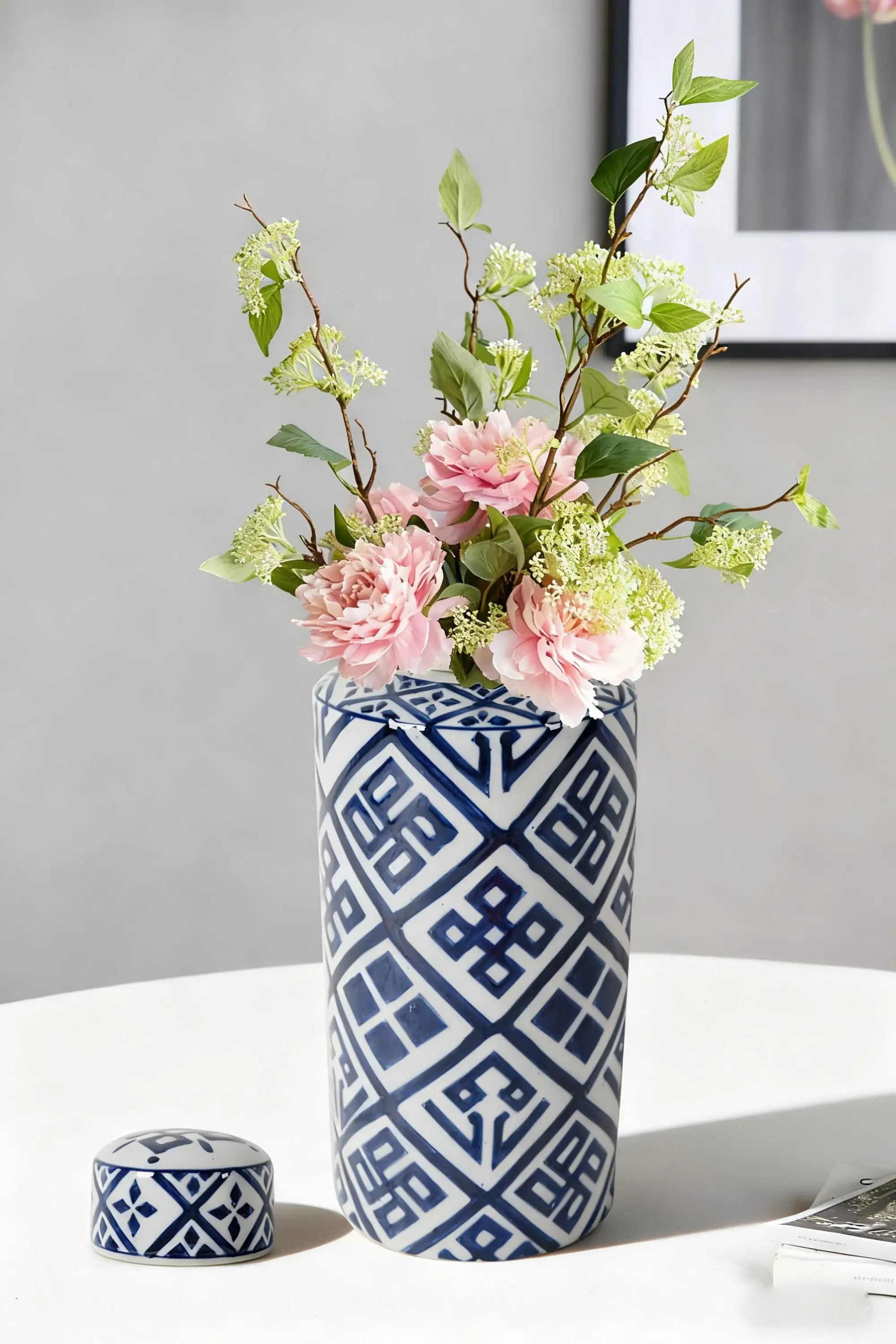 Valora Blue and White Cylinder Jar by HouseOfZazla