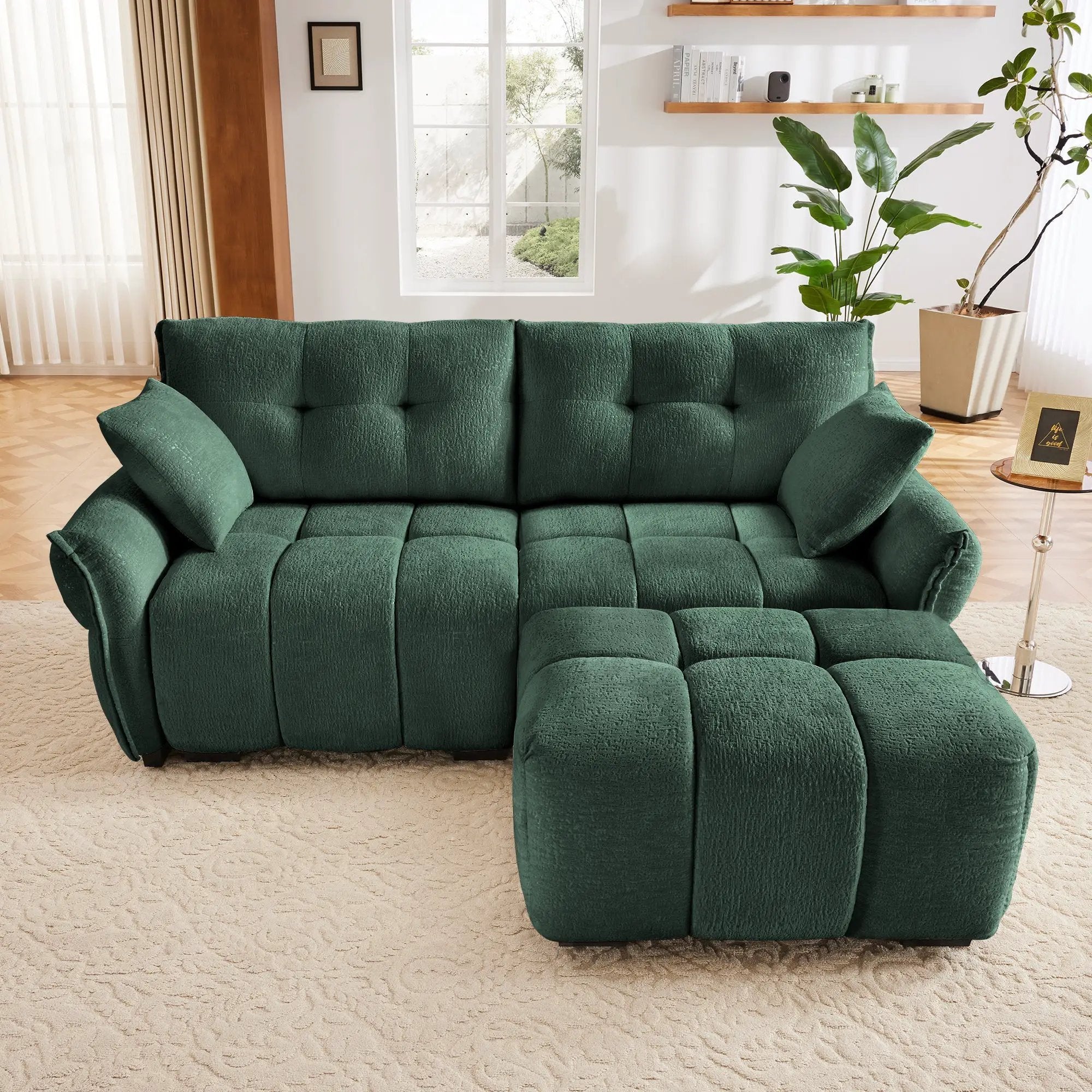 Modern Chenille Fabric 2-Seater Sofa With Ottoman by HouseOfZazla