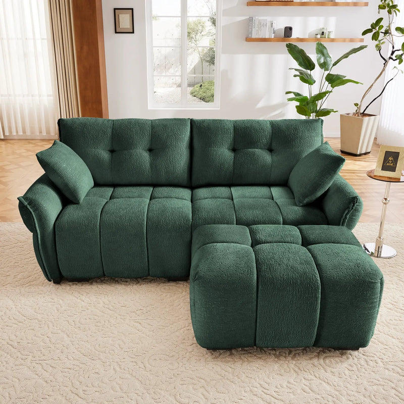 Modern Chenille Fabric 2-Seater Sofa With Ottoman by HouseOfZazla
