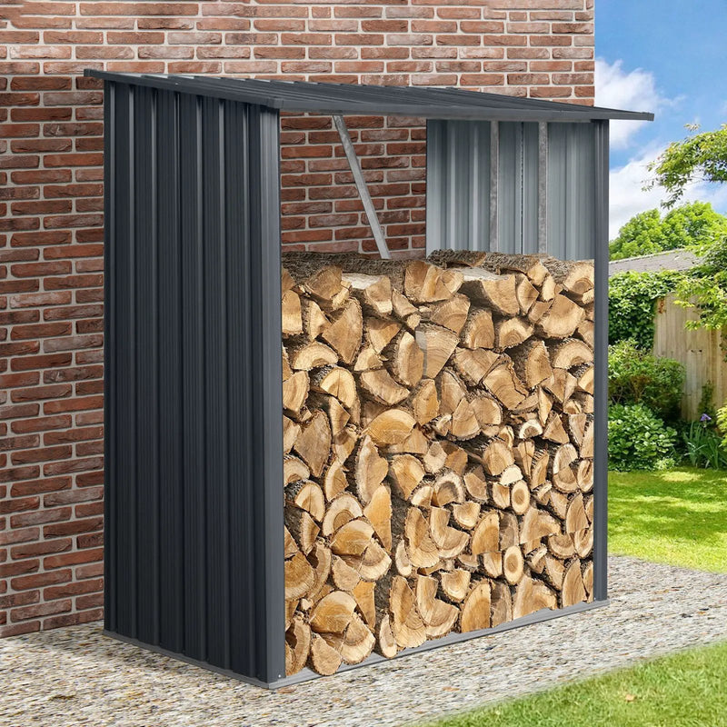 Outdoor Meta Firewood Rack, Open Wood Shed For Firewood, Pellet, Or Lumber Storage - Black by HouseOfZazla