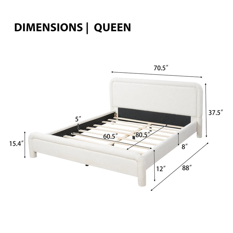 Queen Size Upholstered Platform Bed Frame with Curved Headboard by HouseOfZazla