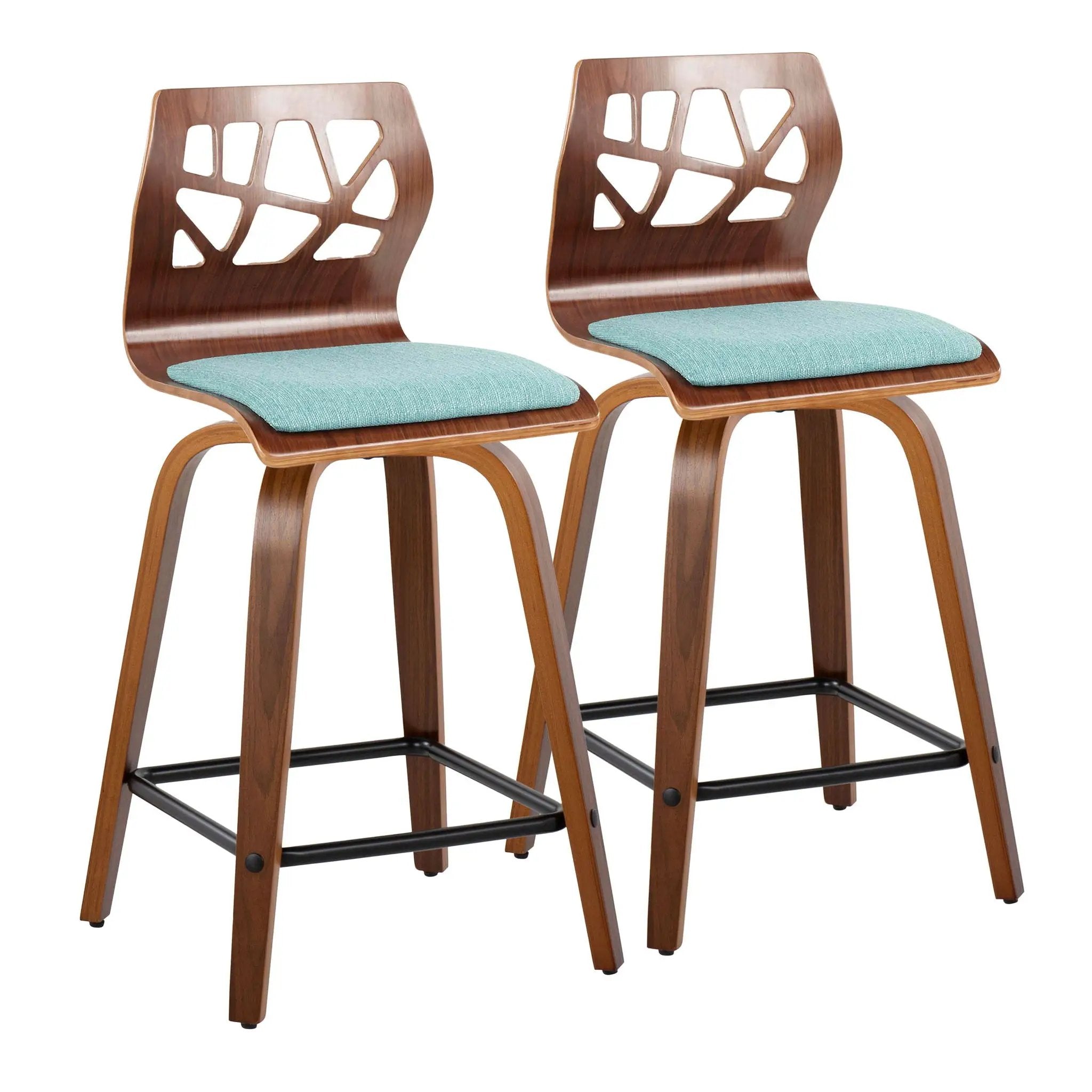 Folia - Mid Century Modern Fixed Height Counter Stool With Swivel With Square Footrest (Set of 2) by HouseOfZazla