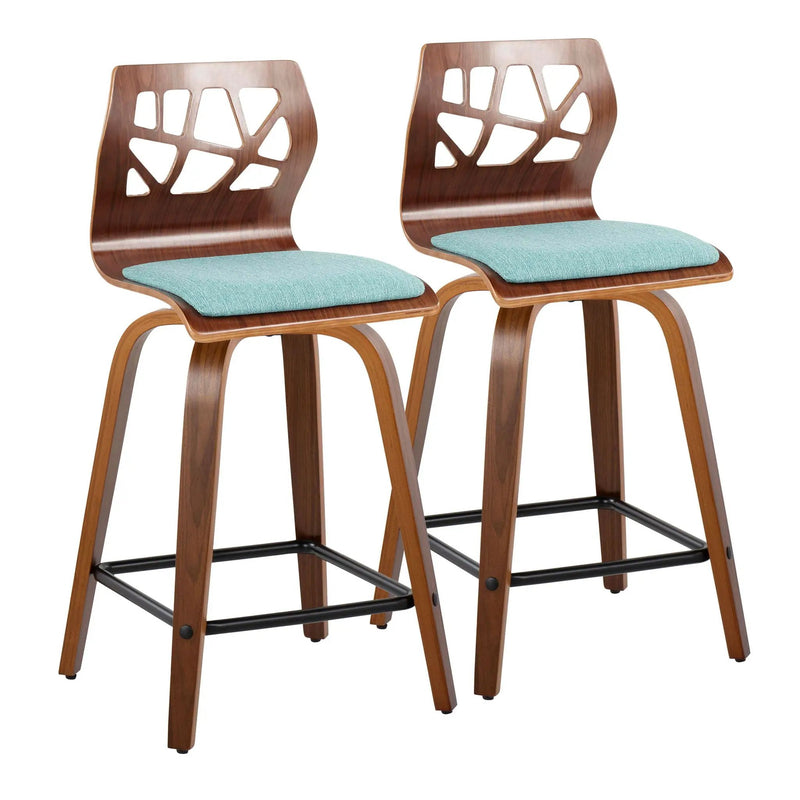 Folia - Mid Century Modern Fixed Height Counter Stool With Swivel With Square Footrest (Set of 2) by HouseOfZazla