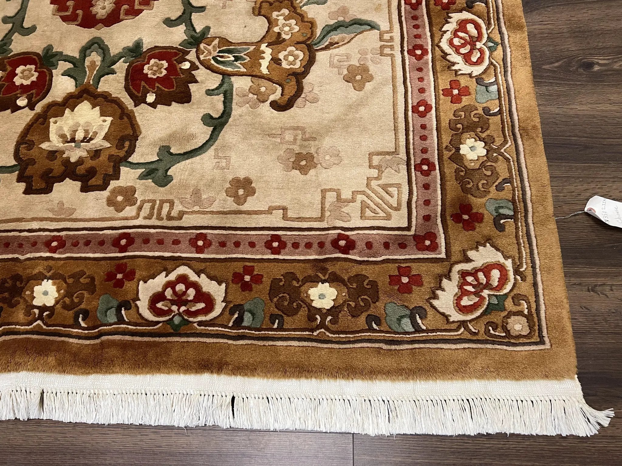 Chinese Wool Rug 5.9 x 9, Tan and Brown Asian Art Deco Carpet, Vintage 1960s Oriental Rug, Hand-Knotted Rug, Soft Wool, Medallion, Pair B by Jewel Rugs