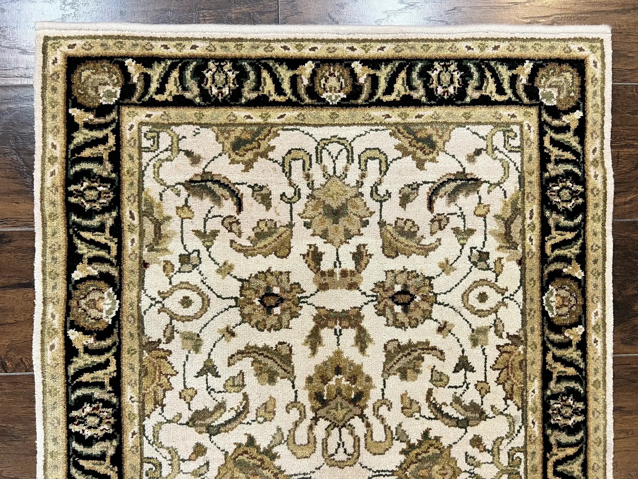 Small Indo Mahal Rug 2.5 x 4, Wool Indian Oriental Carpet, Hand Knotted Handmade Vintage Traditional Rug, Beige Tan Black by Jewel Rugs