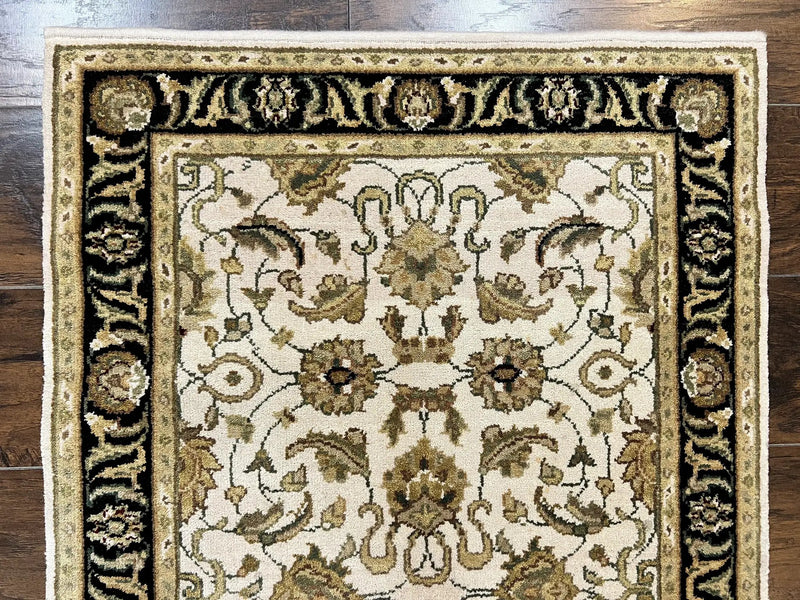 Small Indo Mahal Rug 2.5 x 4, Wool Indian Oriental Carpet, Hand Knotted Handmade Vintage Traditional Rug, Beige Tan Black by Jewel Rugs
