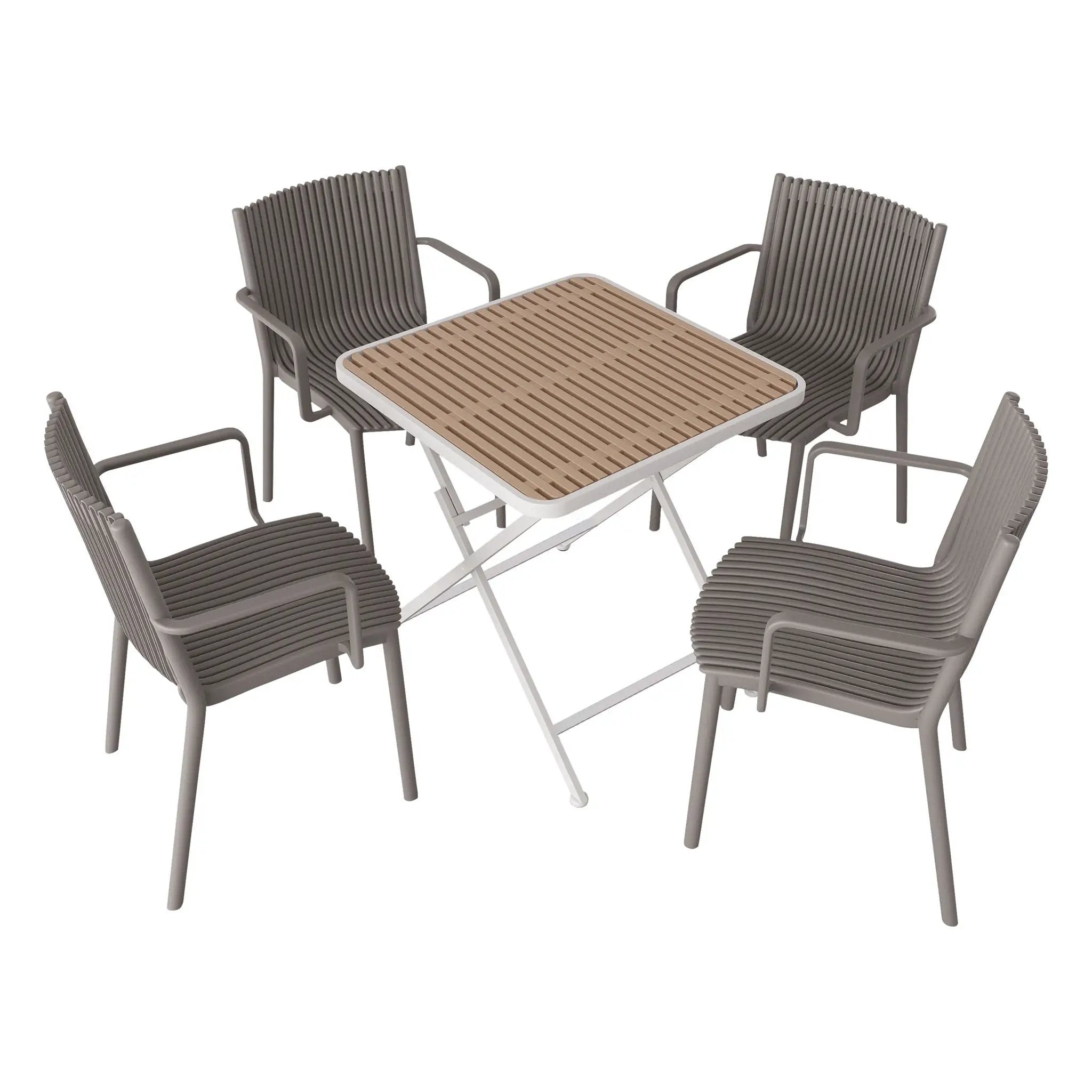 4 Modern Stackable Plastic Armchair Matched With Folding Square Table by Unique Piece Furniture