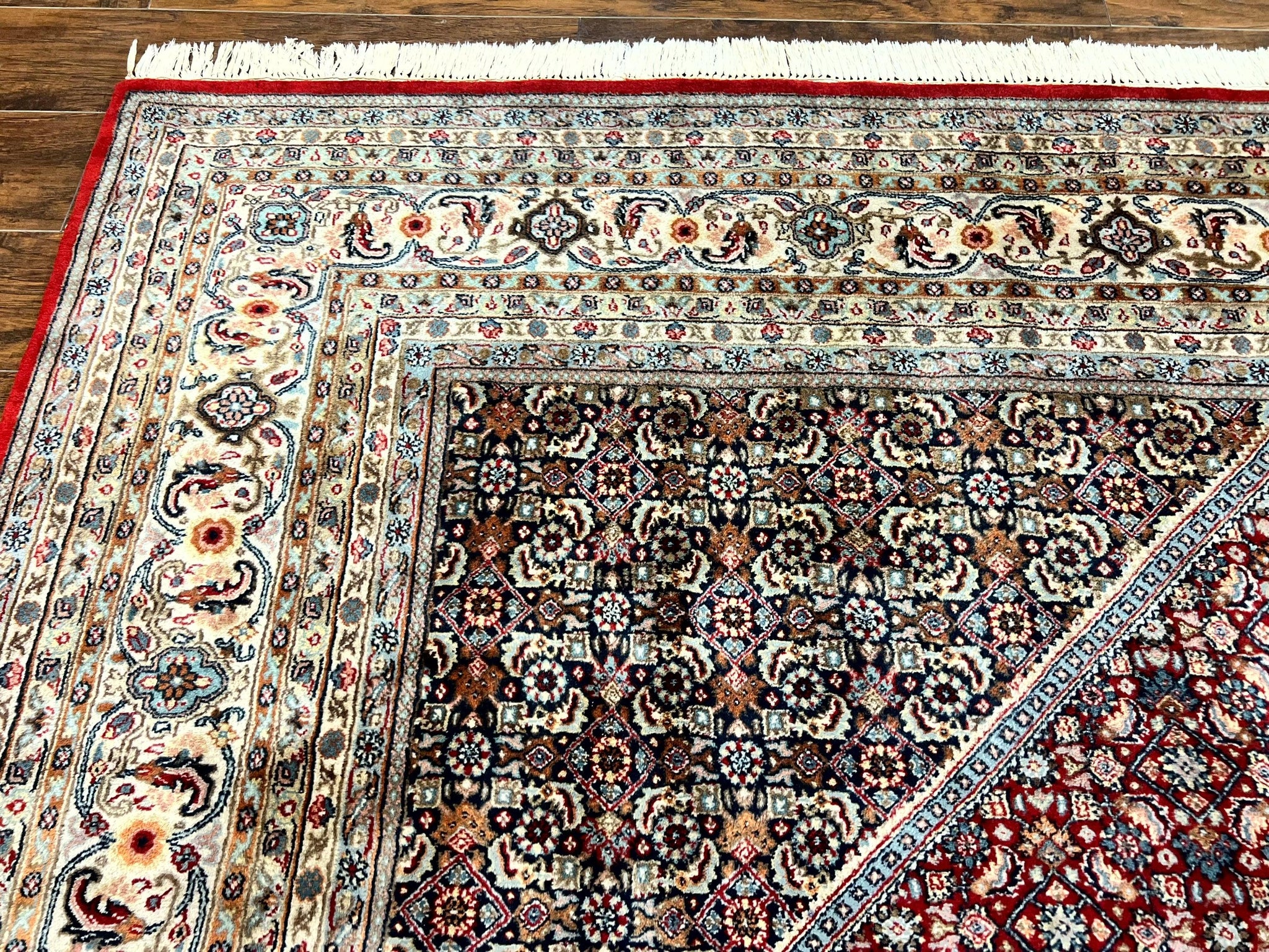 Square Indo Persian Bidjar Rug 10x10, Red, Handmade Vintage Wool Carpet by Jewel Rugs
