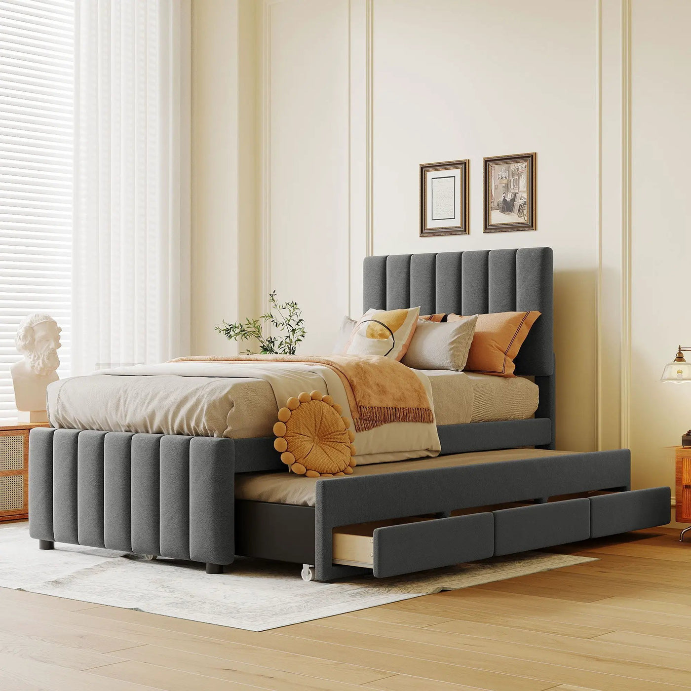 Upholstered Design Platform Bed With Trundle by Unique Piece Furniture