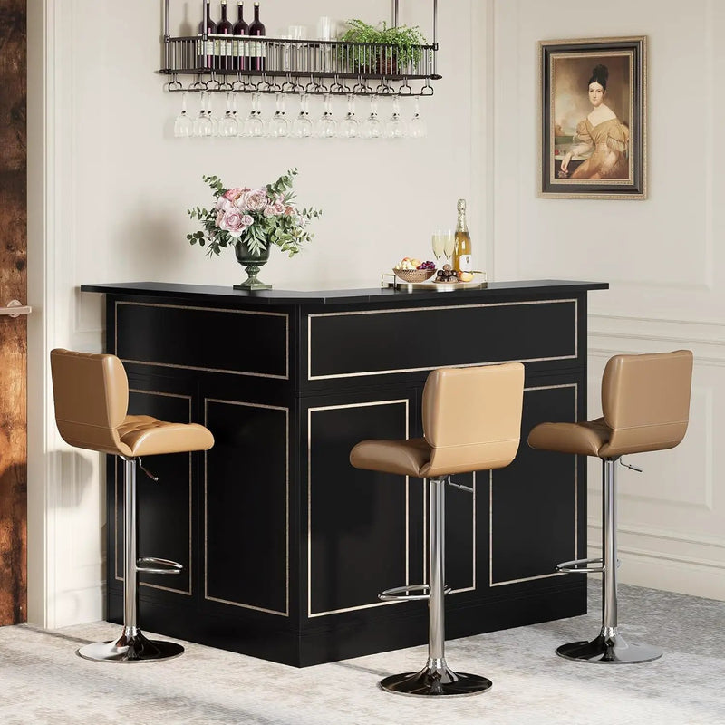 L-Shaped Home Bar Cabinet With Stemware Racks, 4 Tier Corner Unit, Liquor Wine Bar Table & Reception Desk For Home Pub - Black by HouseOfZazla