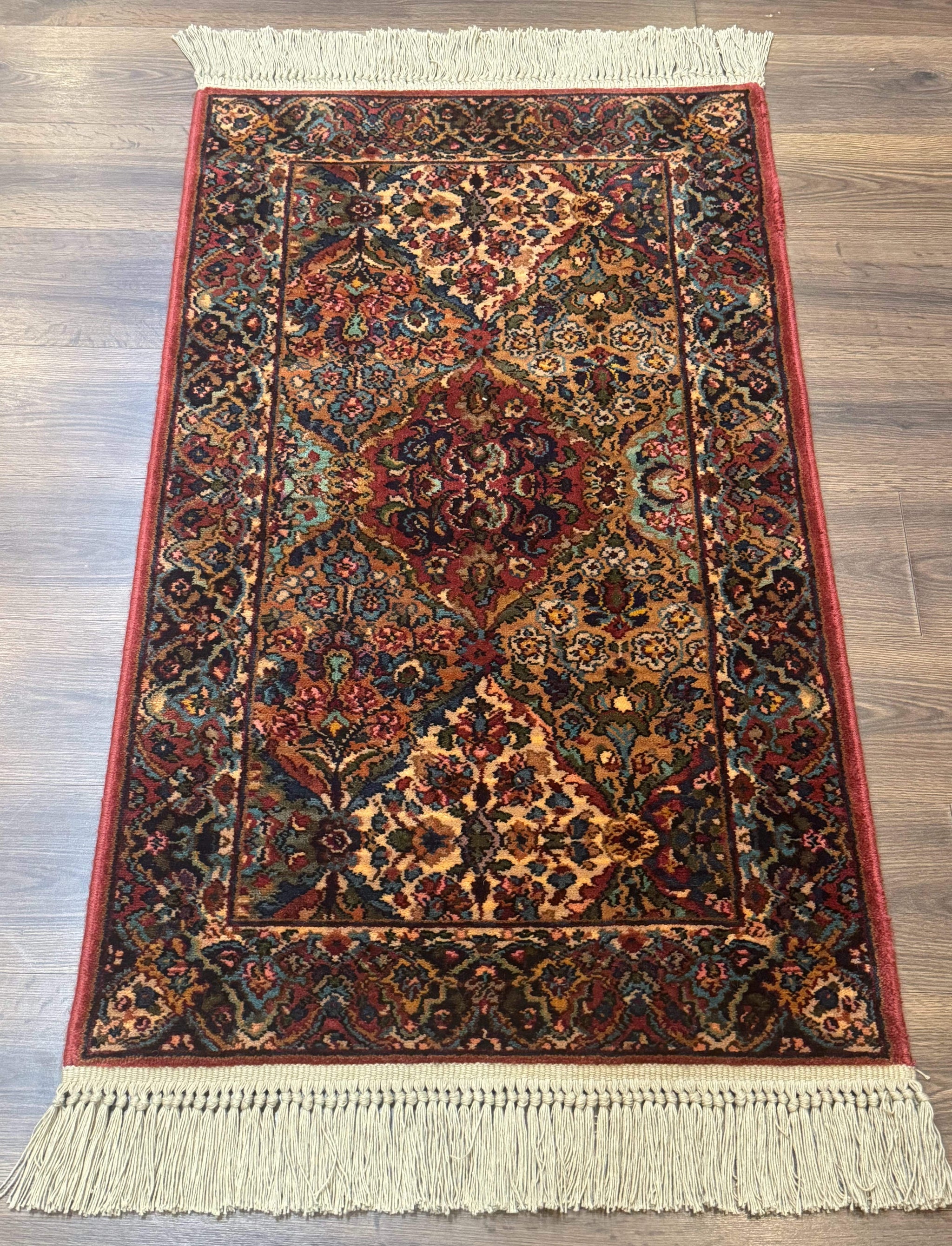Karastan Rug 2.6 x 4 Multicolor Panel Kirman #717, Original 700 Series, Wool Pile Discontinued by Jewel Rugs