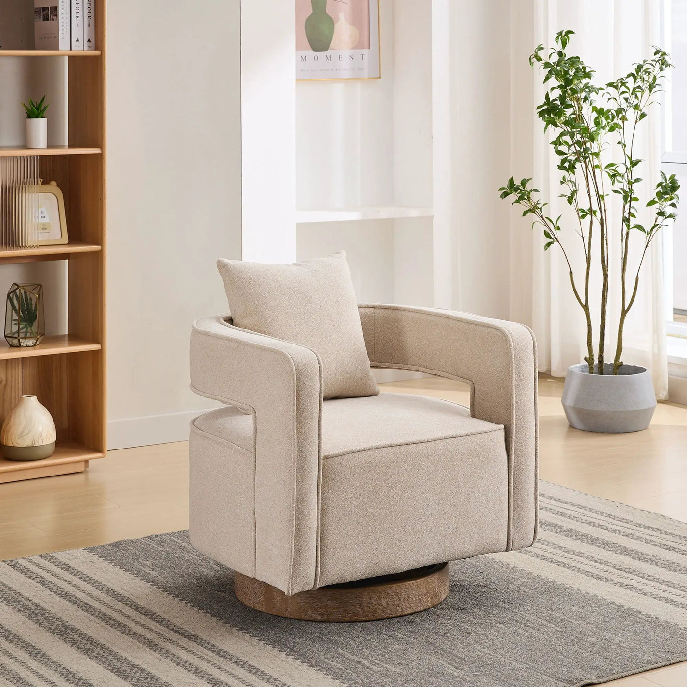 Swivel Accent Open Back Barrel Chair With Weathered Base by Unique Piece Furniture