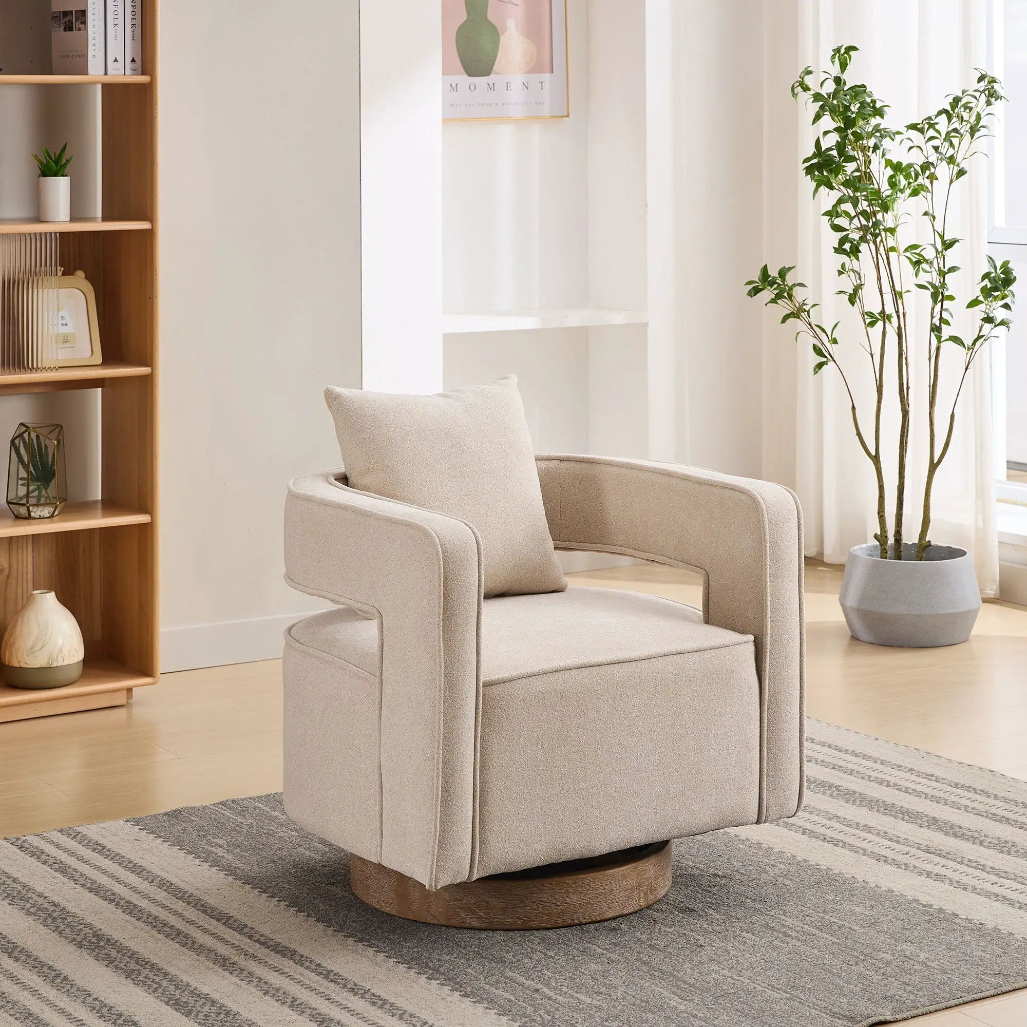 Swivel Accent Open Back Barrel Chair With Weathered Base by HouseOfZazla
