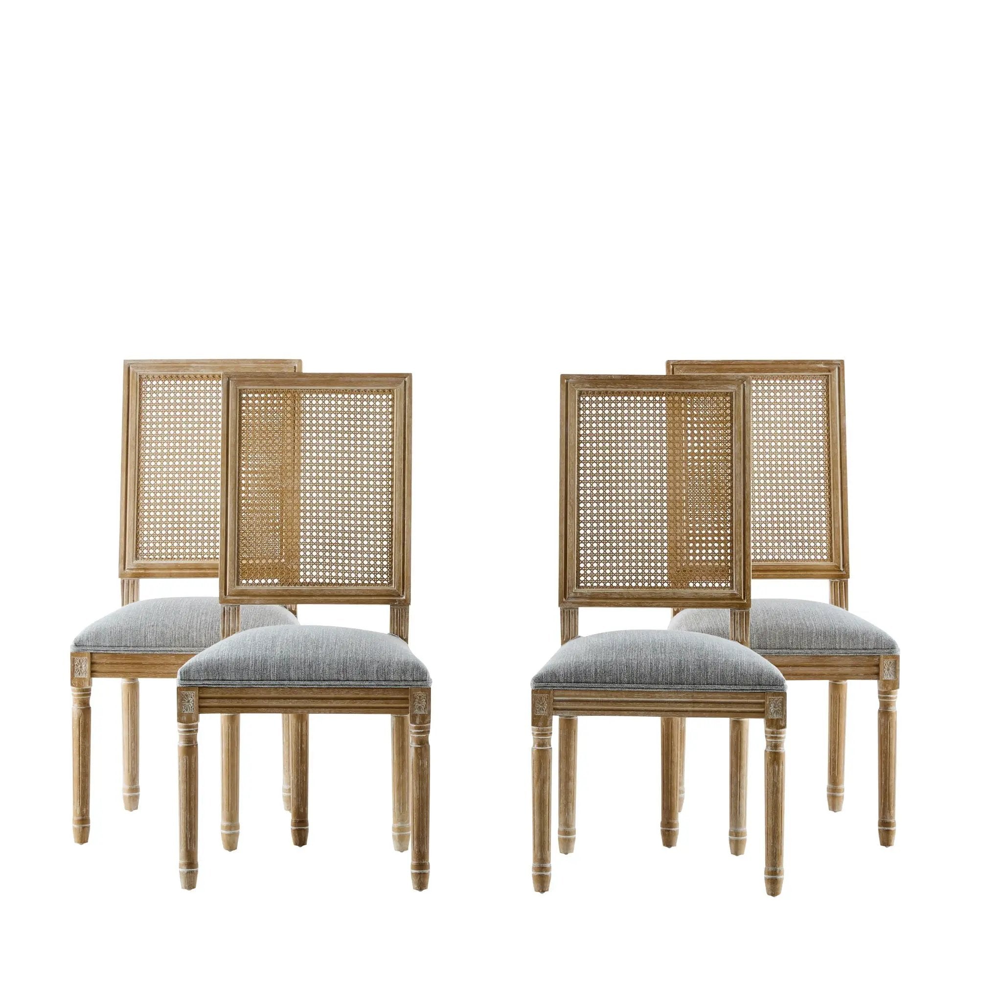 French Country Dining Chair With Rectangular Cane Backrest And Smooth Upholstered Seating by HouseOfZazla