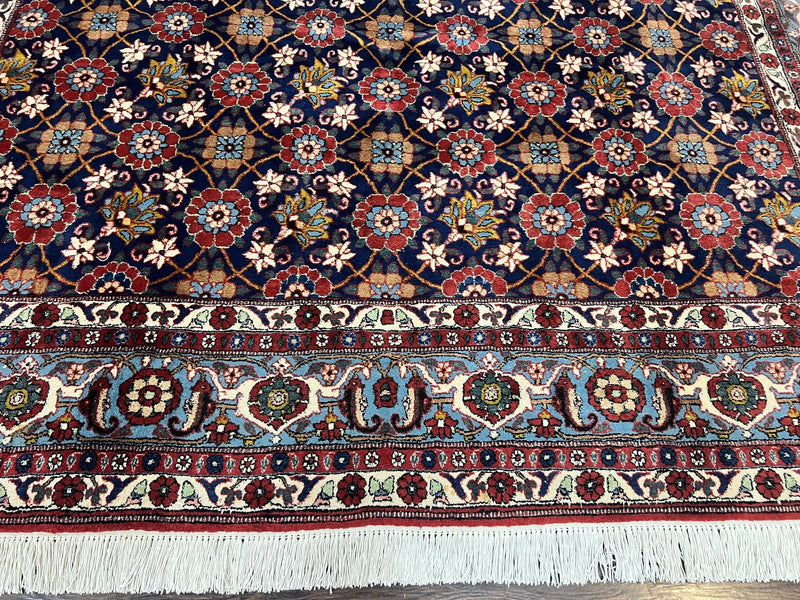 Persian Veramin Rug 7x11, Repeated Allover Pattern, Handmade Vintage Carpet, Navy Blue by Jewel Rugs