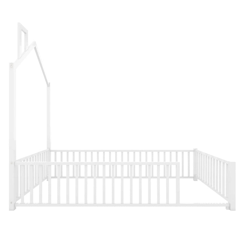Metal House Platform Bed With Guardrail And Chimney by HouseOfZazla