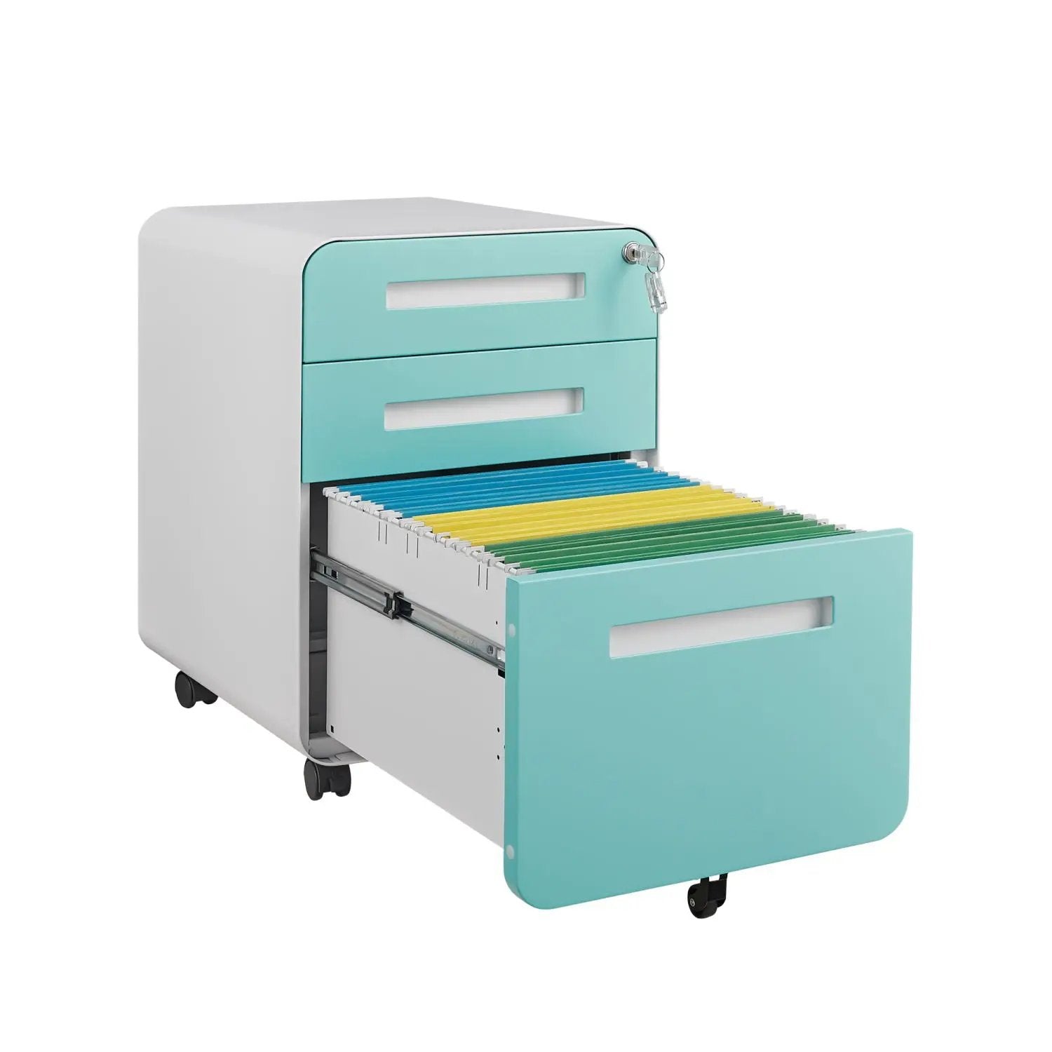 3 Drawer Mobile File Cabinet Under Desk Office, Simple Style Versatile Storage Cabinet For Legal / Letter / A4 Files, 5 Wheel Design Anti-Tilting Cold Rolled Steel Waterproof Moisture-Proof by Unique Piece Furniture