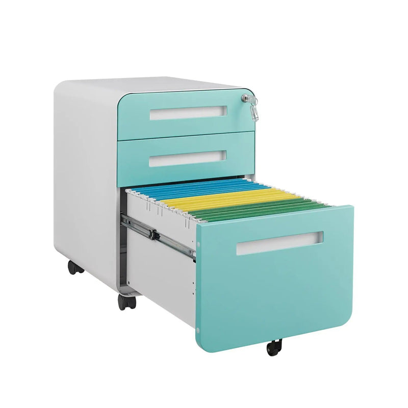 3 Drawer Mobile File Cabinet Under Desk Office, Simple Style Versatile Storage Cabinet For Legal / Letter / A4 Files, 5 Wheel Design Anti-Tilting Cold Rolled Steel Waterproof Moisture-Proof by HouseOfZazla