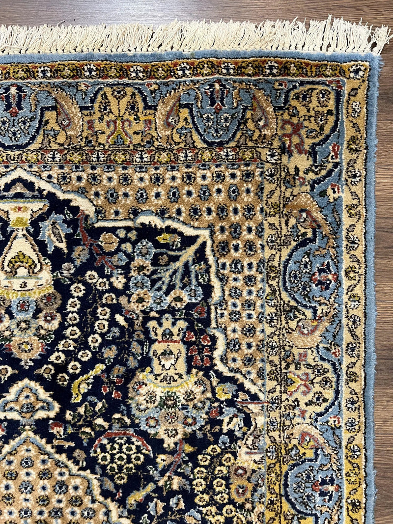 Fine Persian Qum Rug 3x5, Semi Antique Vintage Oriental Ghom Carpet, Floral Medallion, Highly Detailed, Hand Knotted, Navy Blue, Wool Area Rug, Birds by Jewel Rugs