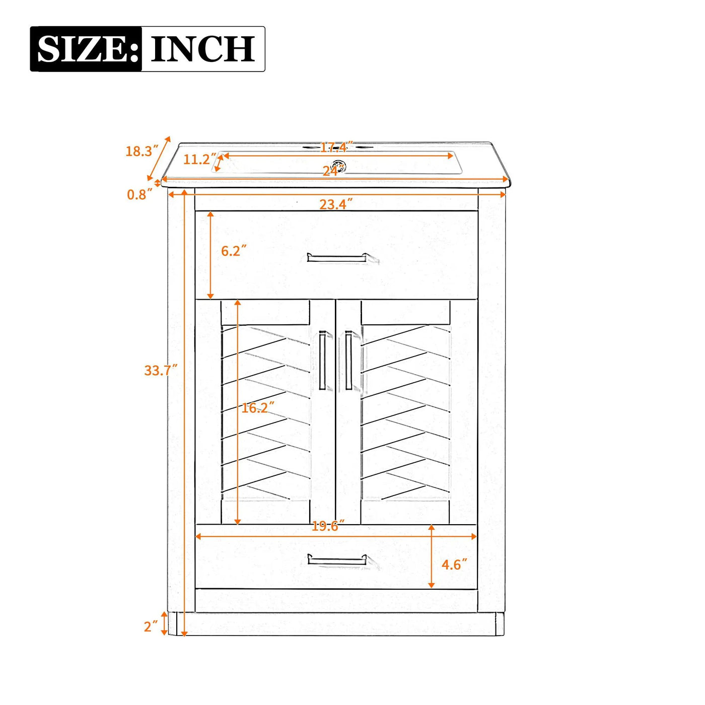 Modern Bathroom Vanity With Integrated Ceramic Sink, 2 Door Cabinet With Tip-Out Drawer by HouseOfZazla