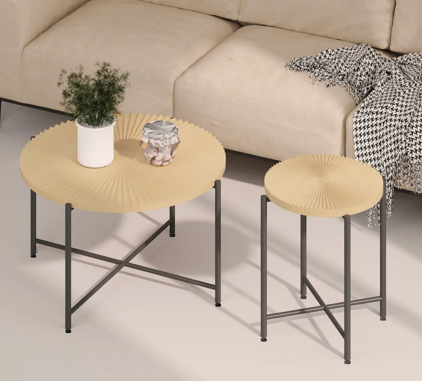 Radial - Pattern Coffee And End Table Set Waterproof Cover, Distressed Cylindrical Design (Set of 2) by Unique Piece Furniture