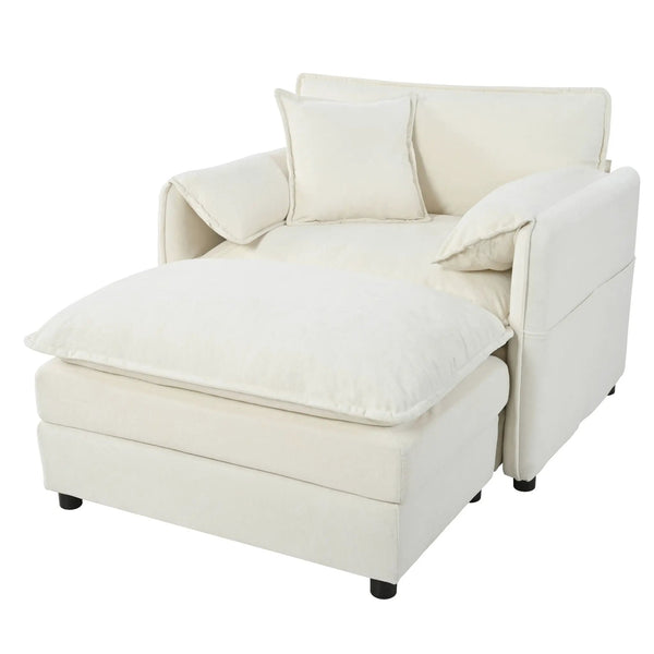 Oversized Chair With Movable Ottoman, Soft Upholstered Lounge Chair