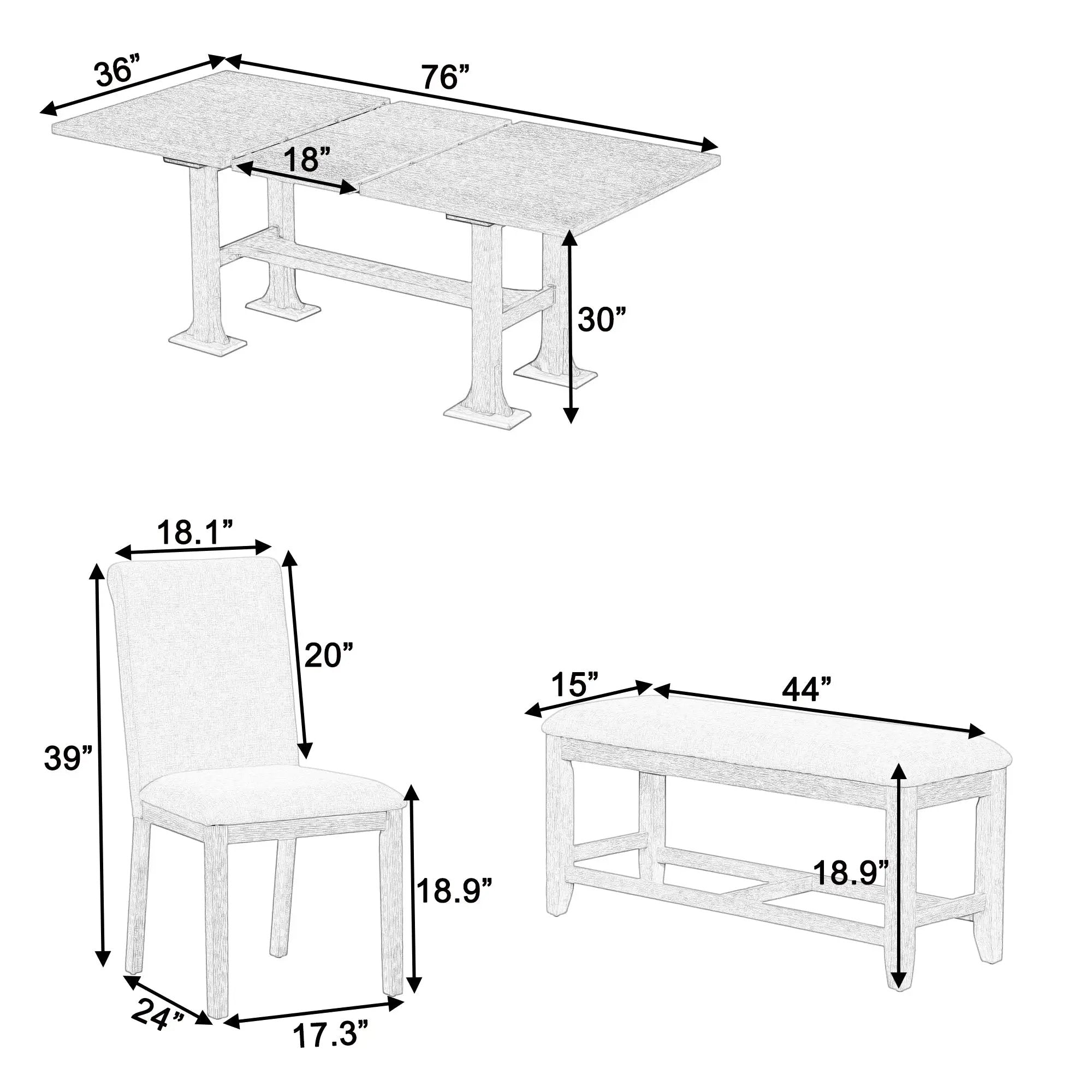 TOPMAX Farmhouse 6-Piece Extendable Dining Table Set by HouseOfZazla