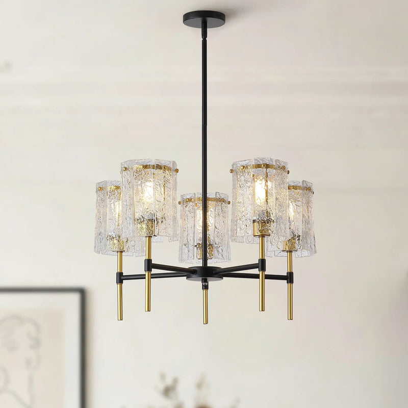 5 Light Chandelier, Textured Glass Pendant Light, (Not Including The Bulb) For Living Room - Black / Gold by Unique Piece Furniture