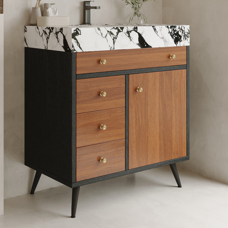 Modern Free-Standing Bathroom Vanity with Ceramic Sink & Sintered Stone Top by HouseOfZazla